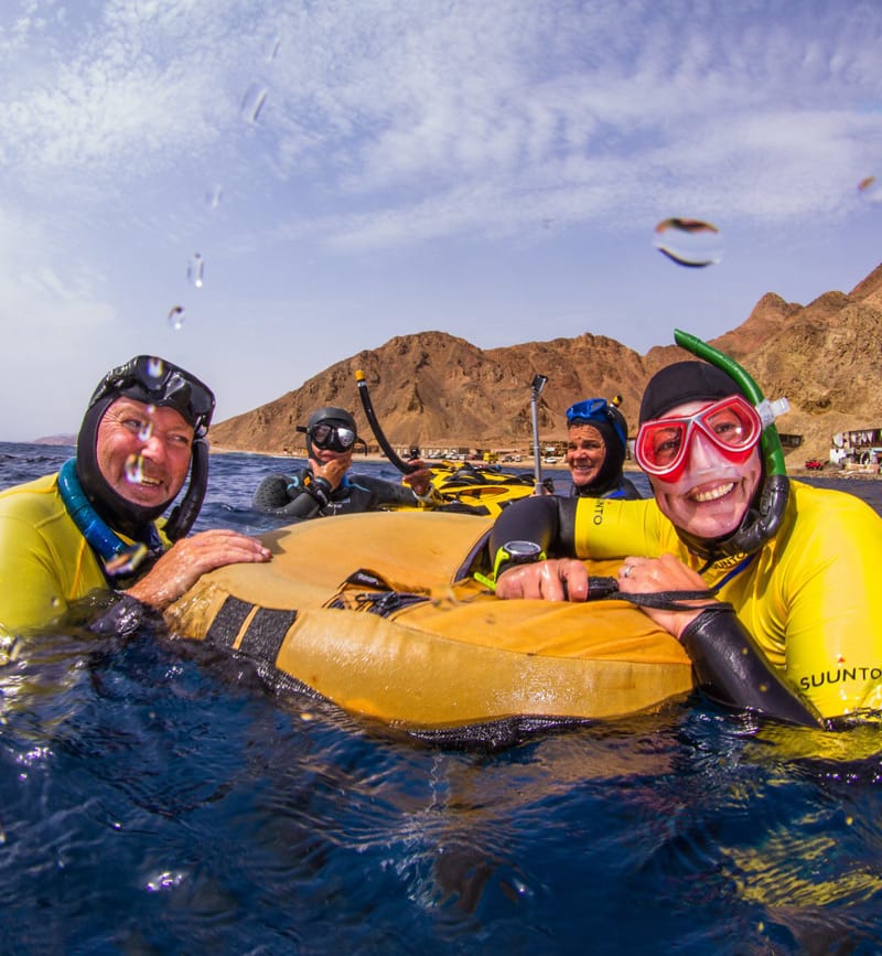 Blue ocean freedivers at Blue Hole Dahab